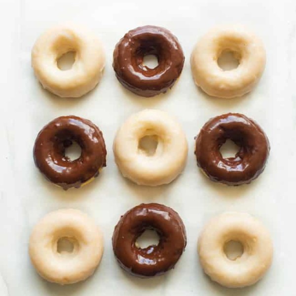 chocolate and vanilla gluten free donuts