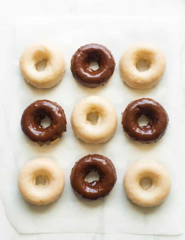 chocolate and vanilla gluten free donuts