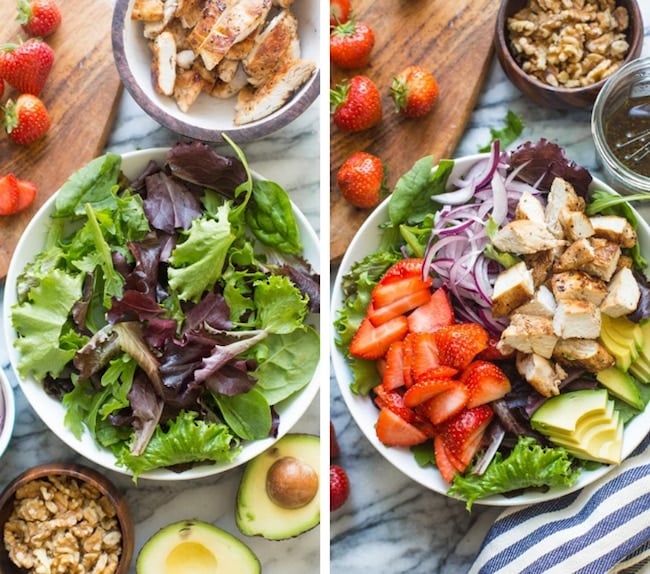 building the strawberry Chicken Salad collage