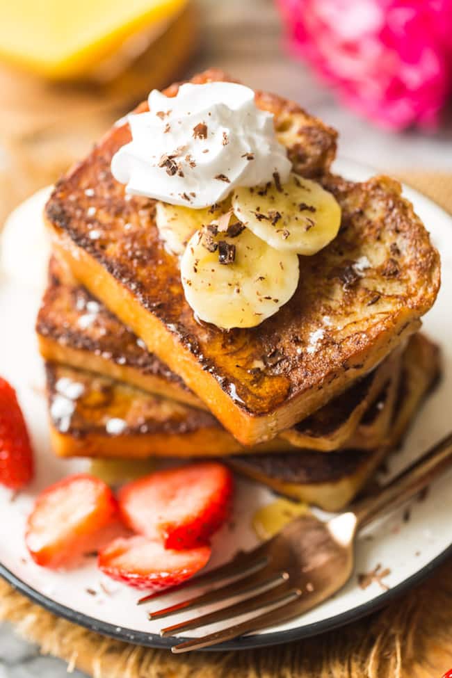 Gluten Free French Toast stack with maple syrup