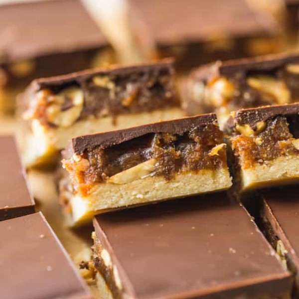 vegan snickers slice stacked