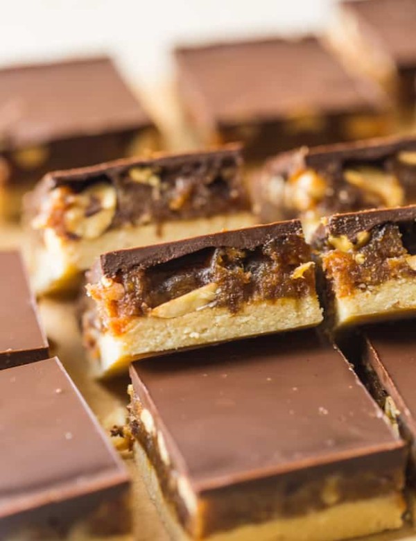 vegan snickers slice stacked