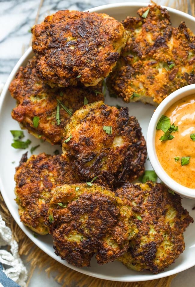 Chicken Broccoli Fritters on a plate