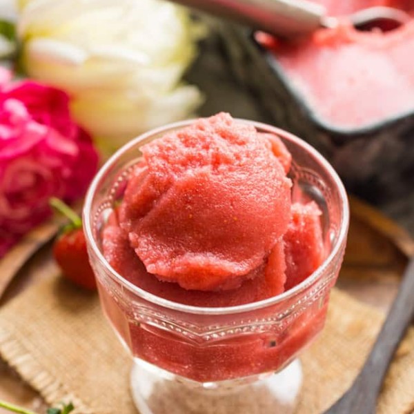 Strawberry Rose Sorbet in a serving glass