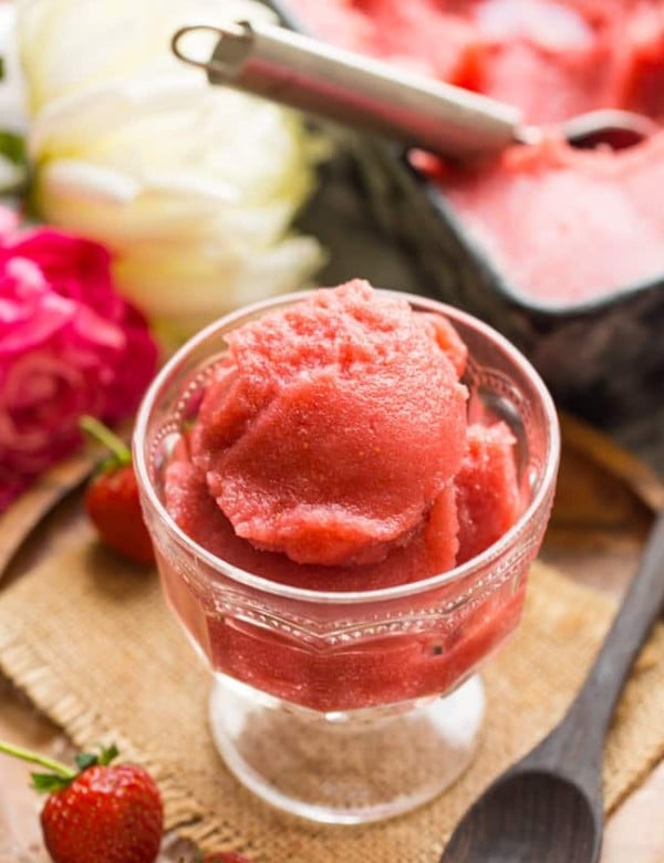 Strawberry Rose Sorbet in a serving glass