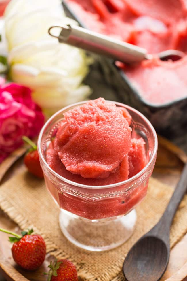 Strawberry Rose Sorbet in a serving glass 