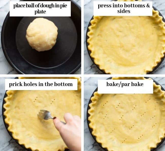 almond flour pie dough collage in pie plate