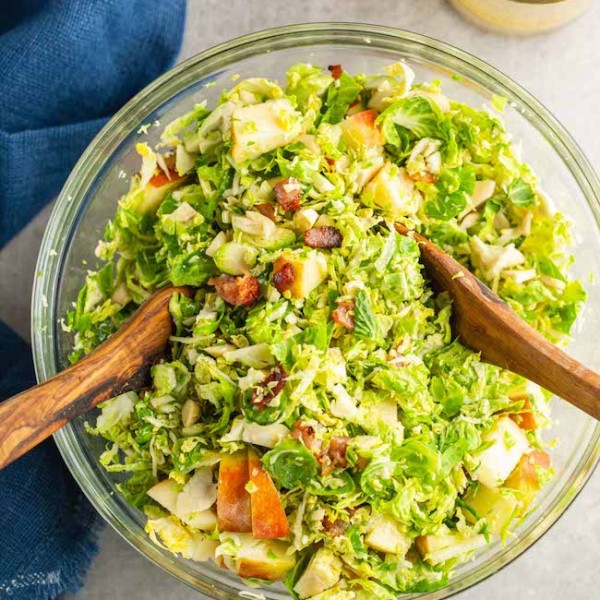 Shaved Brussels Sprout & Apple Salad- in a bowl