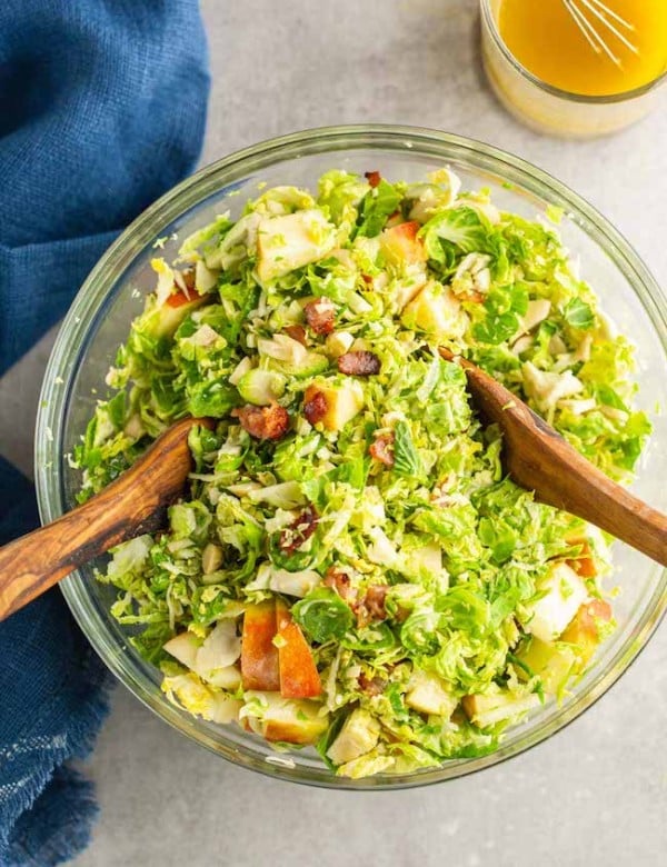 Shaved Brussels Sprout & Apple Salad- in a bowl