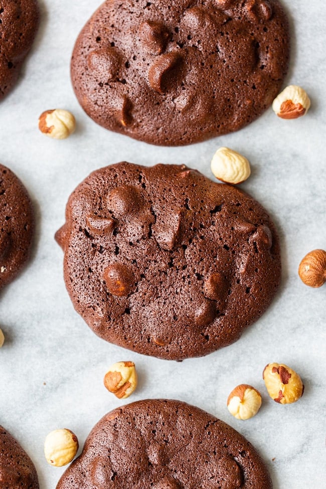 Chocolate Hazelnut Cloud Cookies with hazelnuts