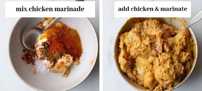 chicken marinating in a spiced yoghurt mixture