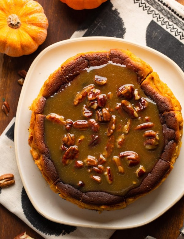 basque pumpkin cheesecake on a plate