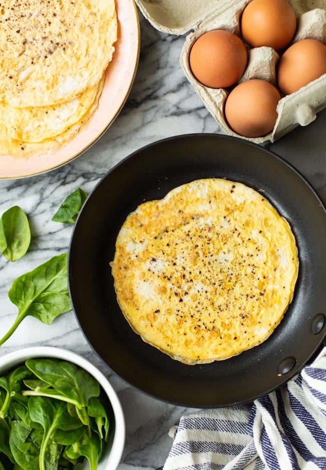 keto egg wraps in a pan