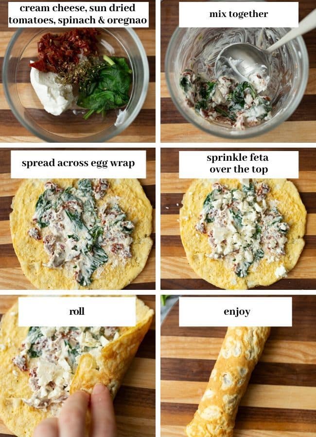 Low Carb Spinach Feta Egg Wraps collage