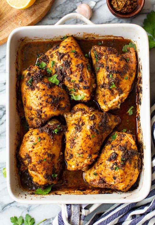 Baked Chermoula Chicken Thighs - A Saucy Kitchen