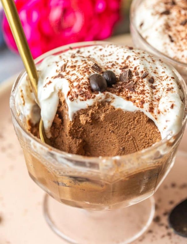 aquafaba Espresso Martini Chocolate Mousse in a serving glass