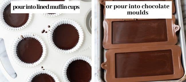 homemade chocolate poured into chocolate bar moulds