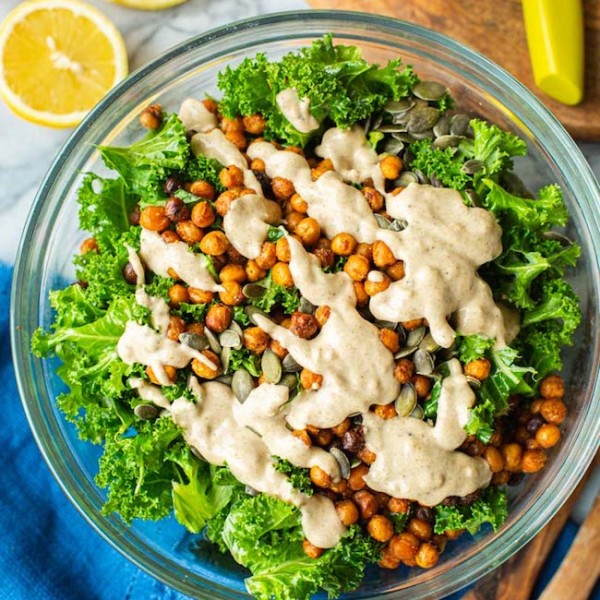 Roasted Chickpea Kale Salad in a bowl