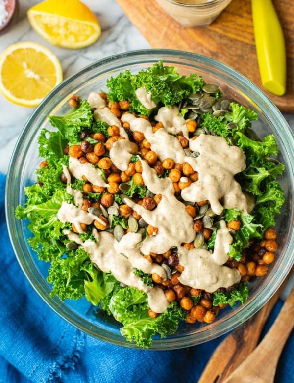 Roasted Chickpea Kale Salad in a bowl