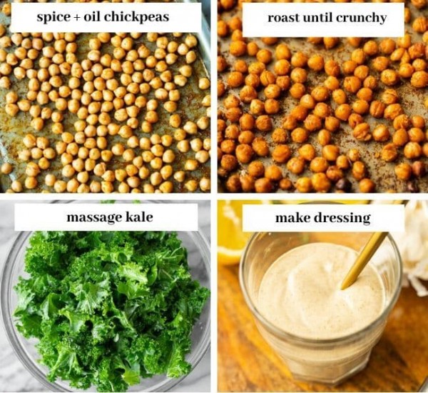 Roasted Chickpea Kale Salad with a Creamy Tahini Dressing - A Saucy Kitchen