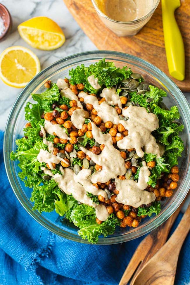 Roasted Chickpea Kale Salad in a bowl