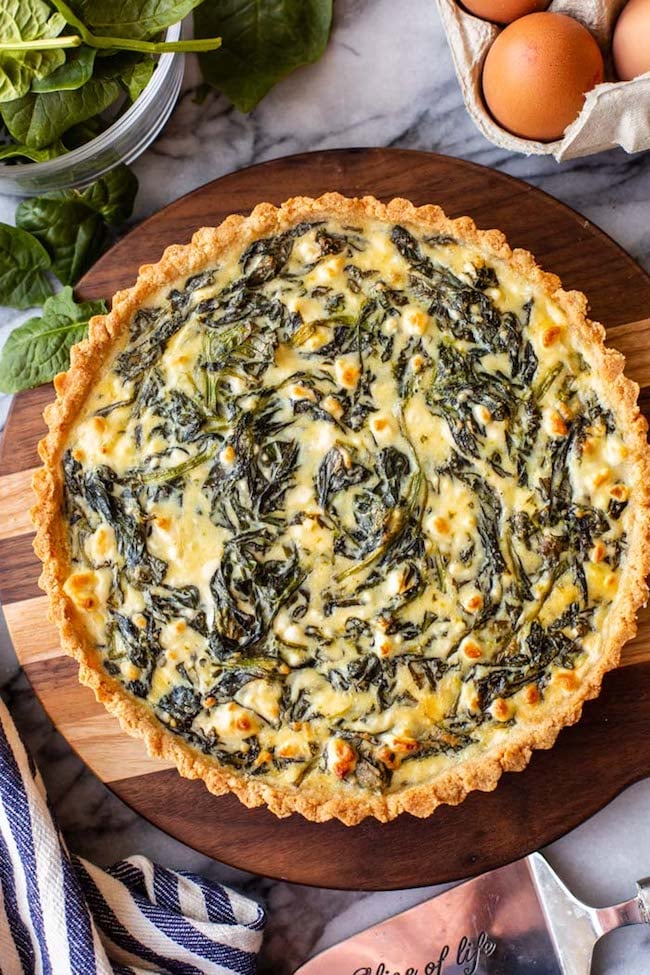 Spinach Feta Pie with an Almond Flour Crust unsliced