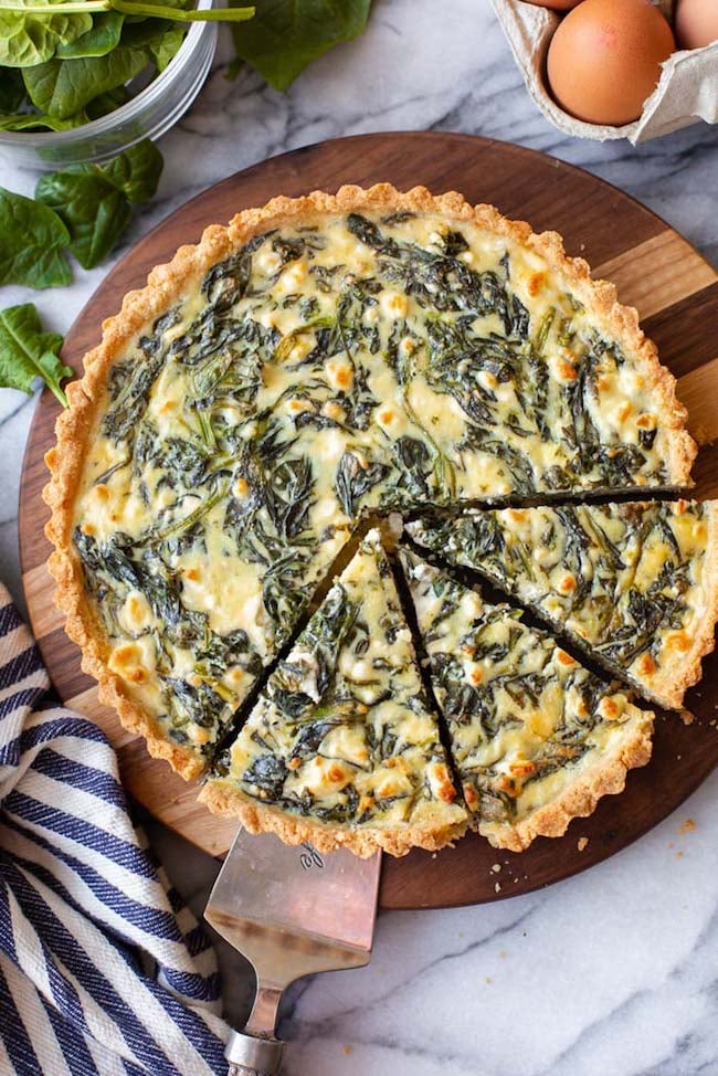 Spinach Feta Pie with an Almond Flour Crust sliced