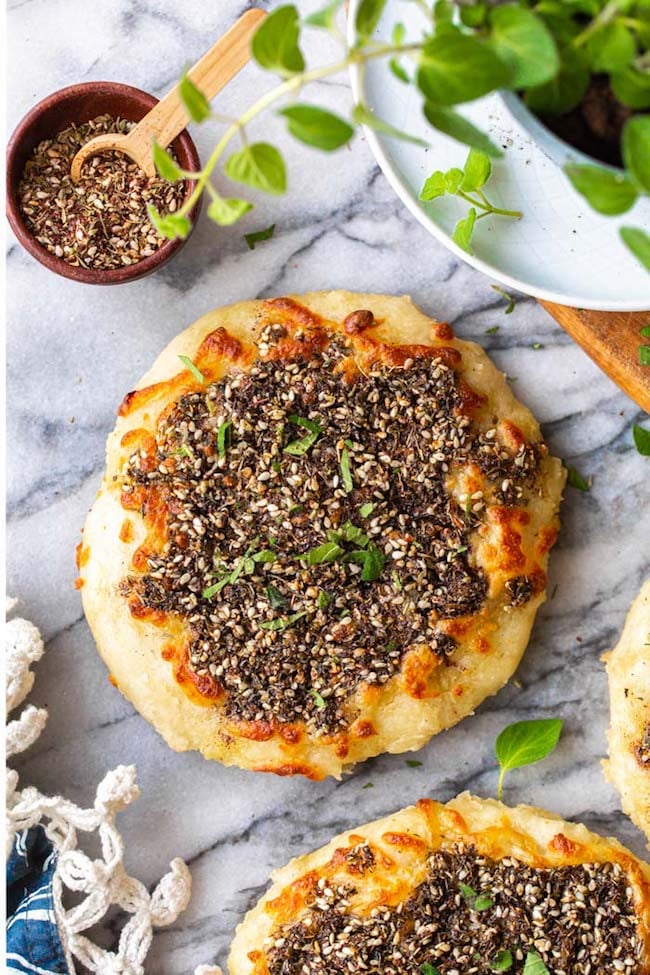 Gluten Free Manakish Za'atar topped with fresh oregano