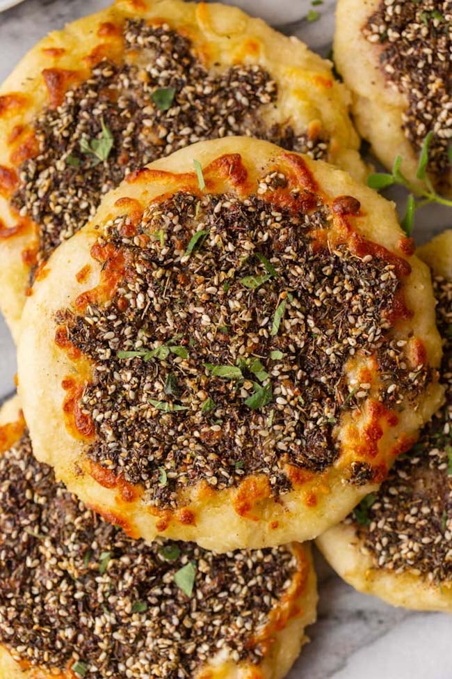za'atar manakish topped with fresh oregano