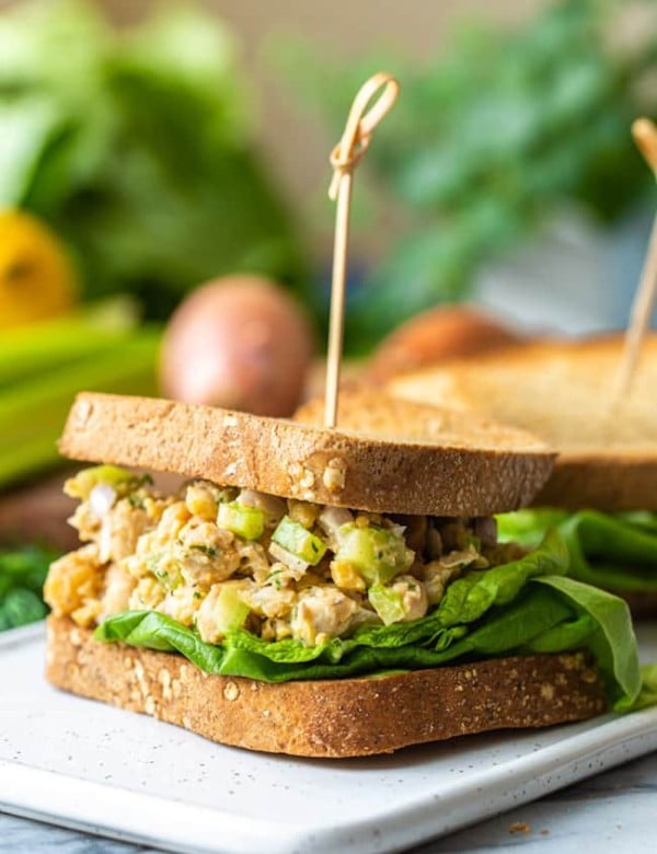 Smashed-Chickpea-Salad-Sandwich on a platter