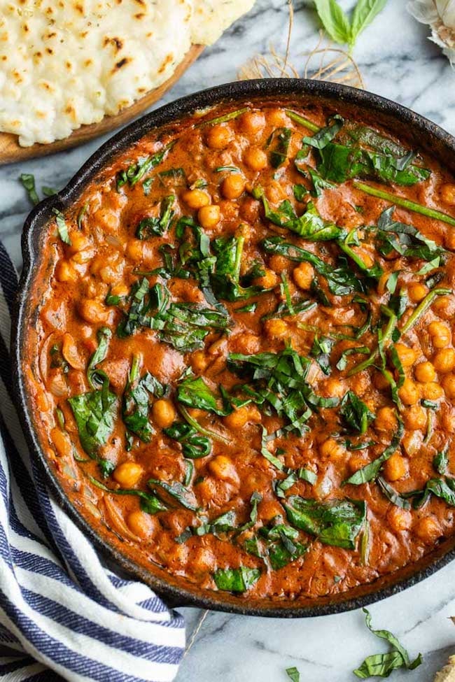 up close Tomato Basil Coconut Chickpea Curry