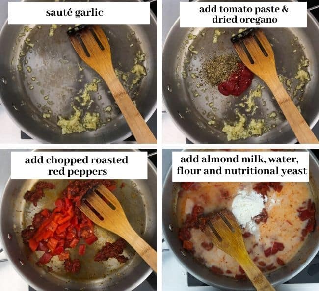Garlic & Roasted Red Pepper Pasta sauce making collage