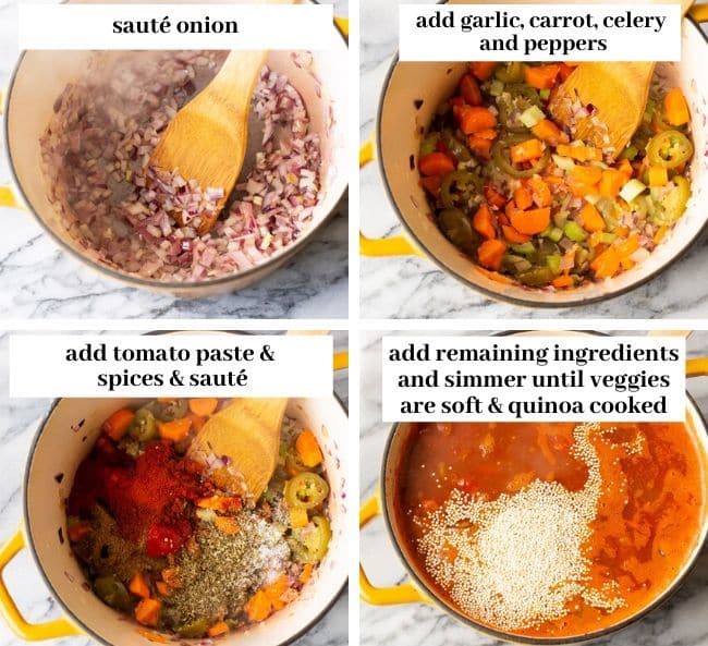 veggie chili preparation collage