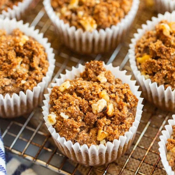 paleo banana crumb muffins cooling on a wire rack