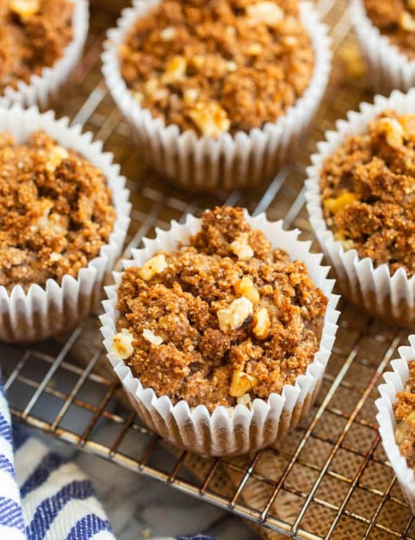 paleo banana crumb muffins cooling on a wire rack