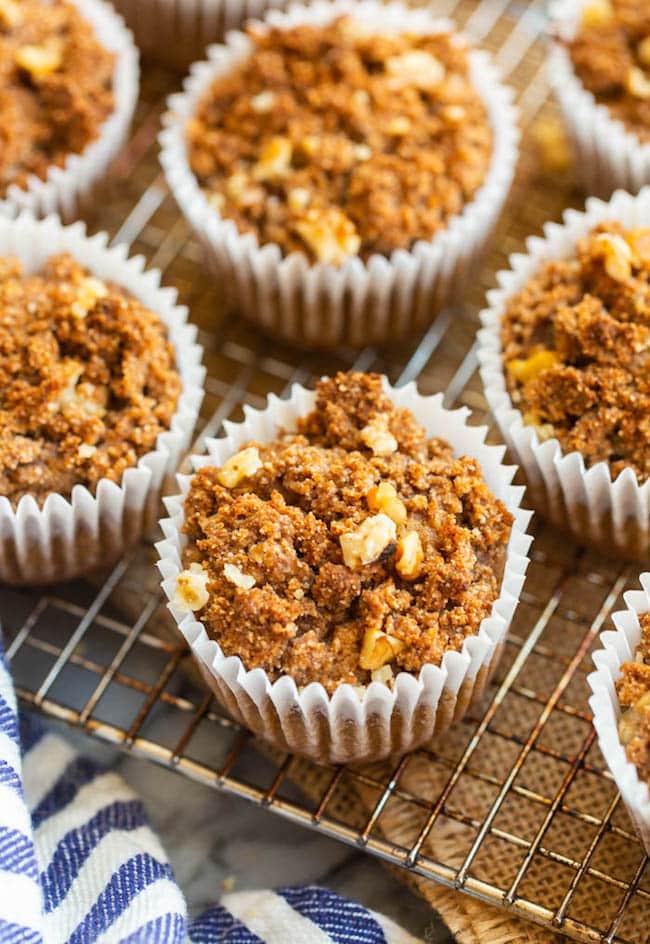 Paleo Banana Crumb Muffins cooling on a wire rack