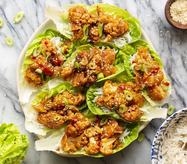 roasted cauliflower in lettuce wraps