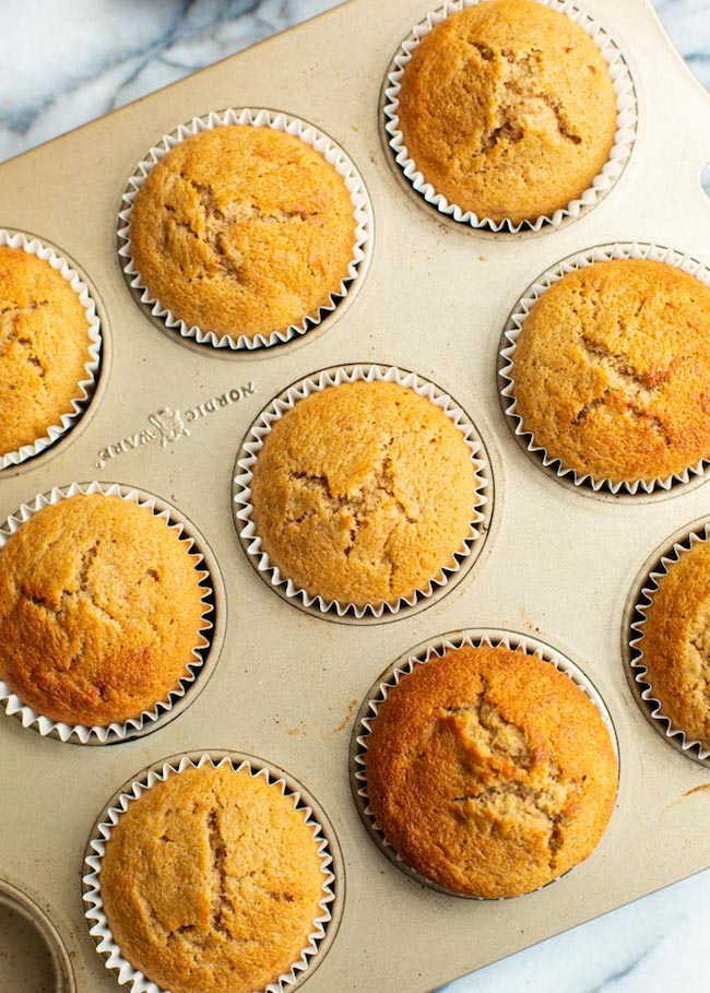 Gluten Free Banana Muffins in a muffin tin