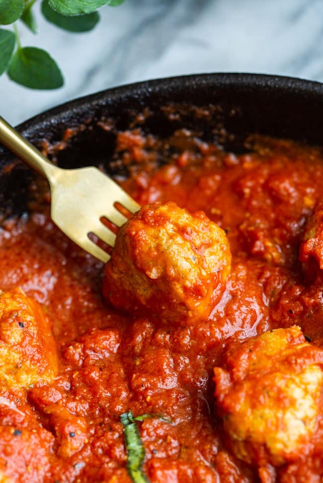 Healthy Chicken Meatball on a fork