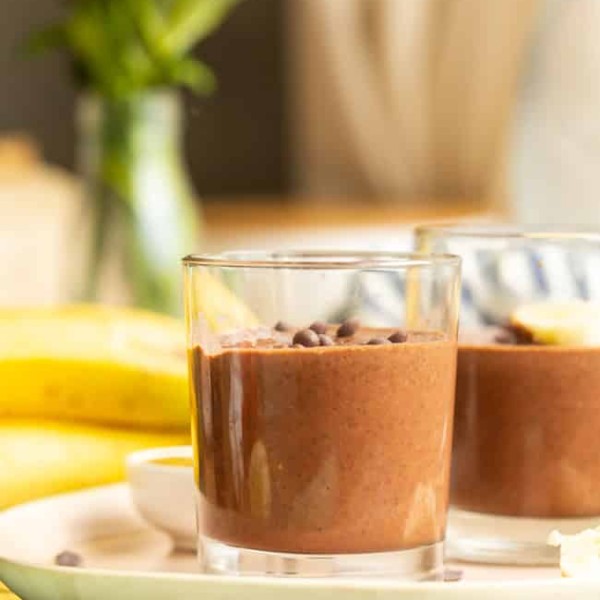 two Chocolate Peanut Butter Chia Pudding on a plate