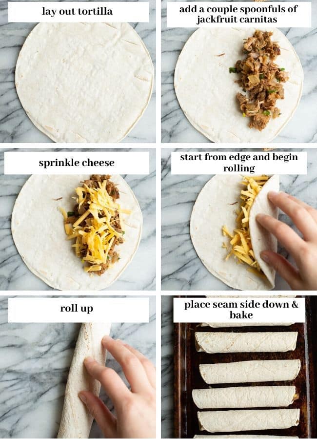 Jackfruit Carnita Taquitos collage