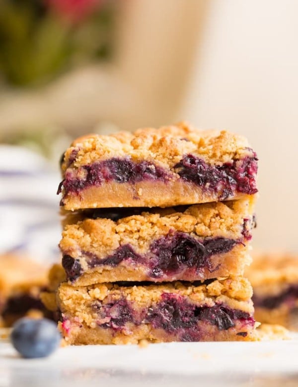 Gluten Free Blueberry Crumb Bars stacked