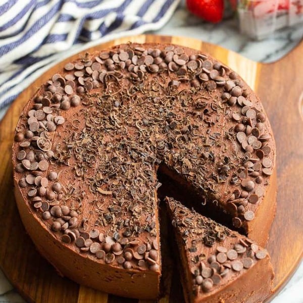 gluten free chocolate cake with a slice cut