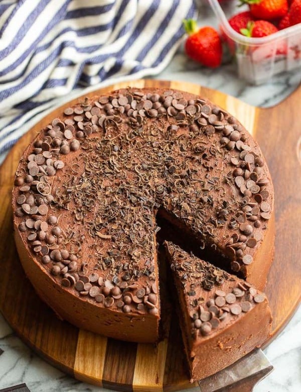 gluten free chocolate cake with a slice cut