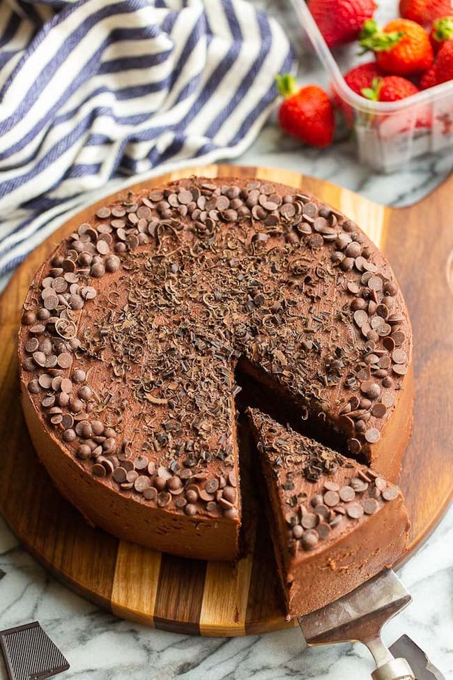 gluten free chocolate cake with a slice cut