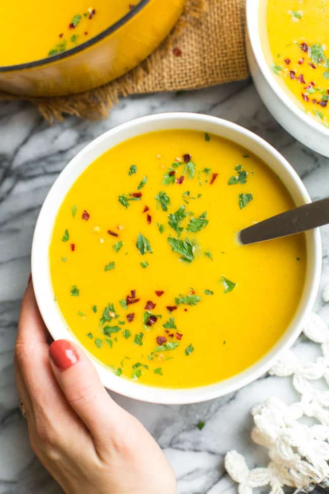 Curried-Butternut-Squash-Soup in a soup bowl