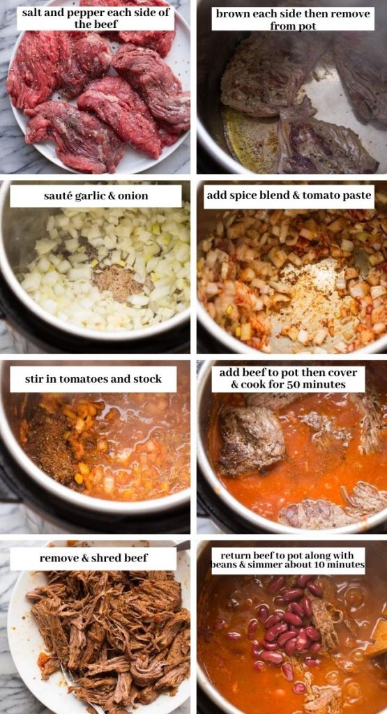 Instant Pot Chili Con Carne with Shredded Beef collage 1