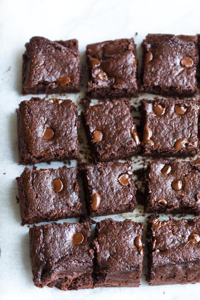 Almond Flour Zucchini Brownies cut into squares
