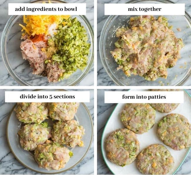 Broccoli Cheddar Chicken Burgers collage