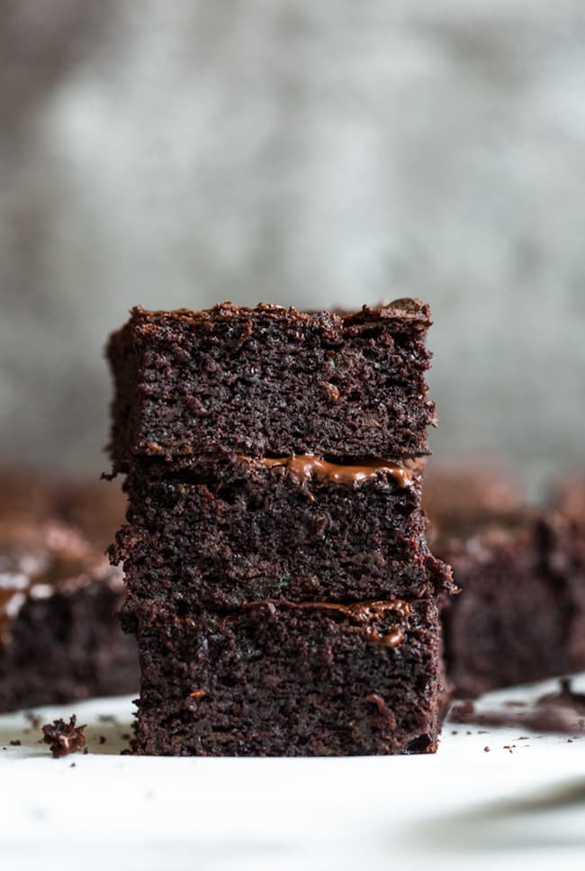 three vegan Zucchini Brownies stacked